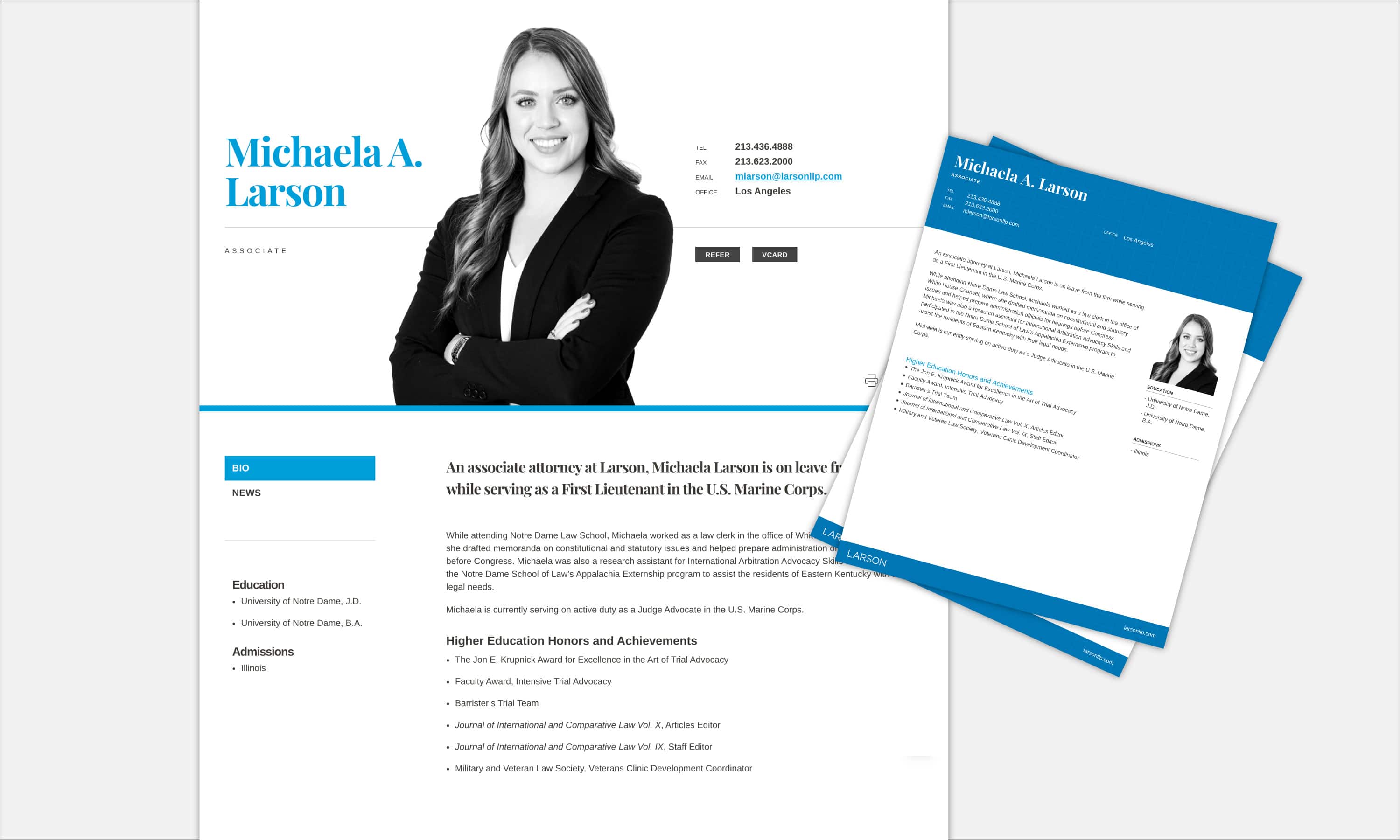 Larson LLP law firm website lawyer bio and PDF printout