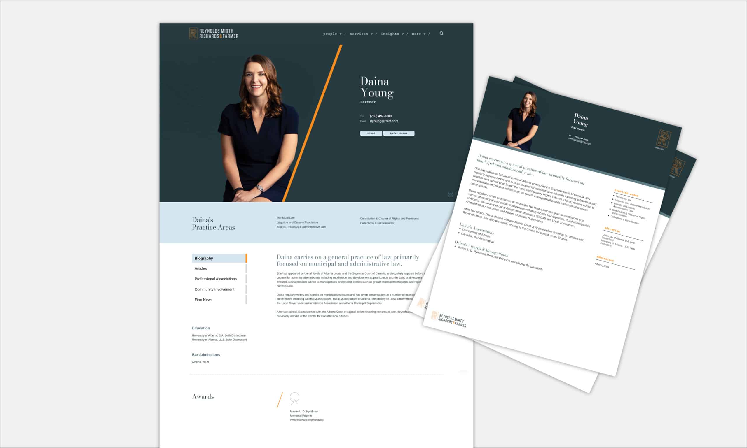 Reynolds Mirth law firm lawyer bios for web and PDF printouts