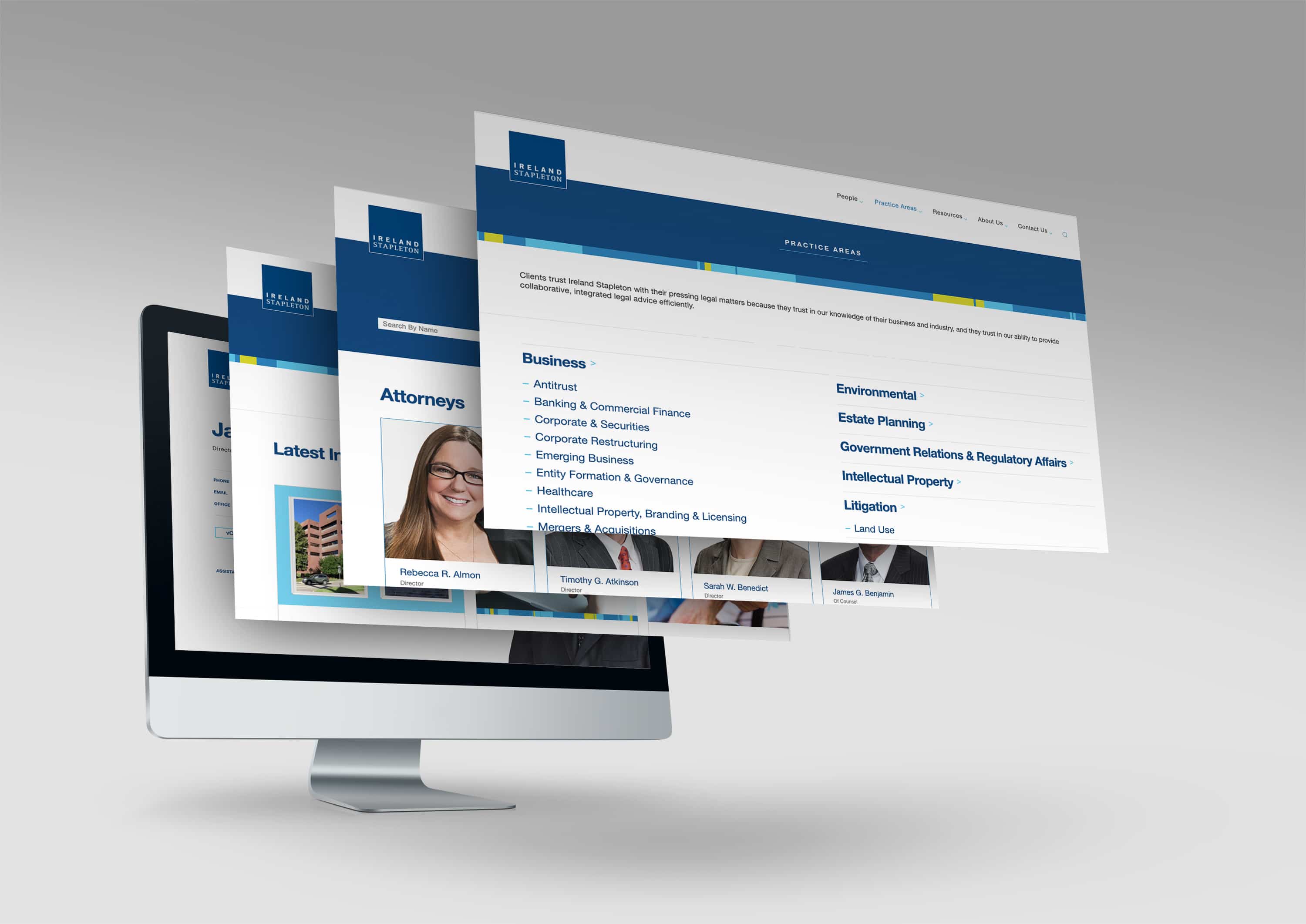 Ireland Stapleton law firm website pages shown on desktop
