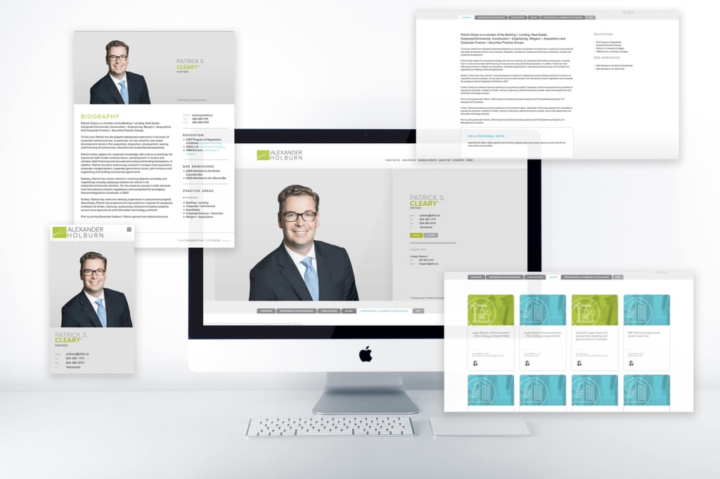 Alexander Holburn law firm lawyer bio page shown on different screen sizes