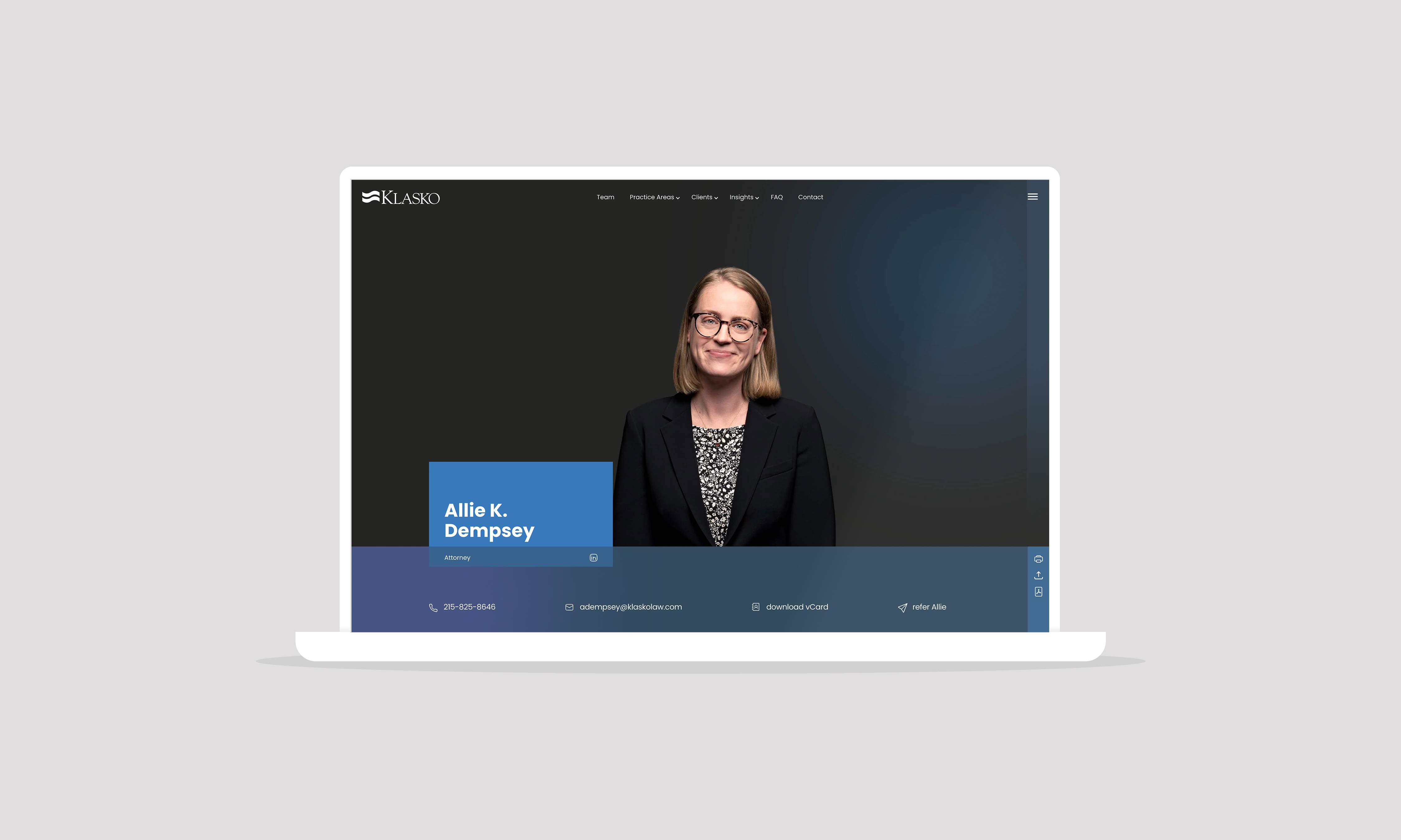 Klasko law firm website lawyer bio page