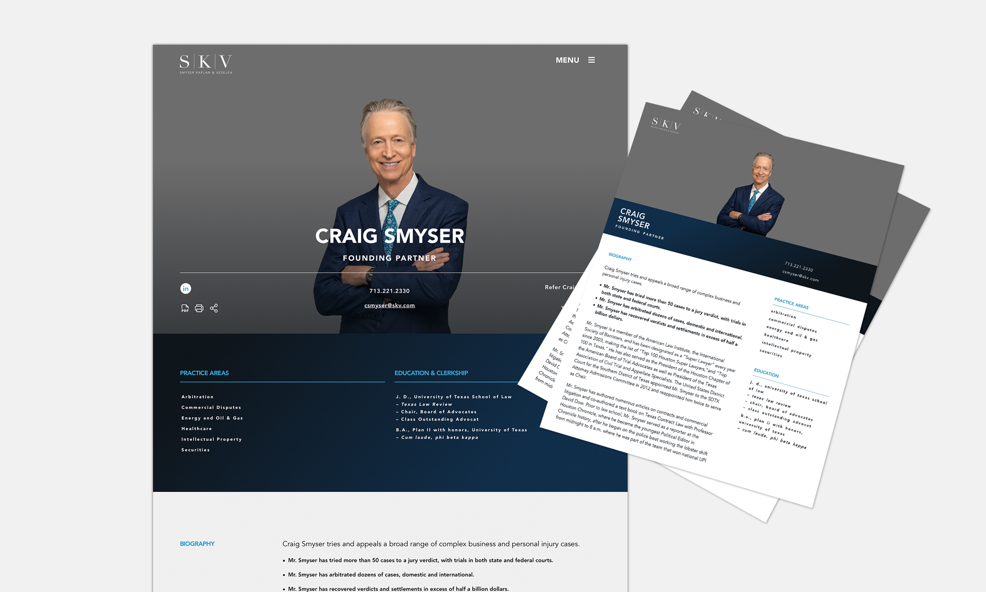 SKV law firm website lawyer bio and PDF printout