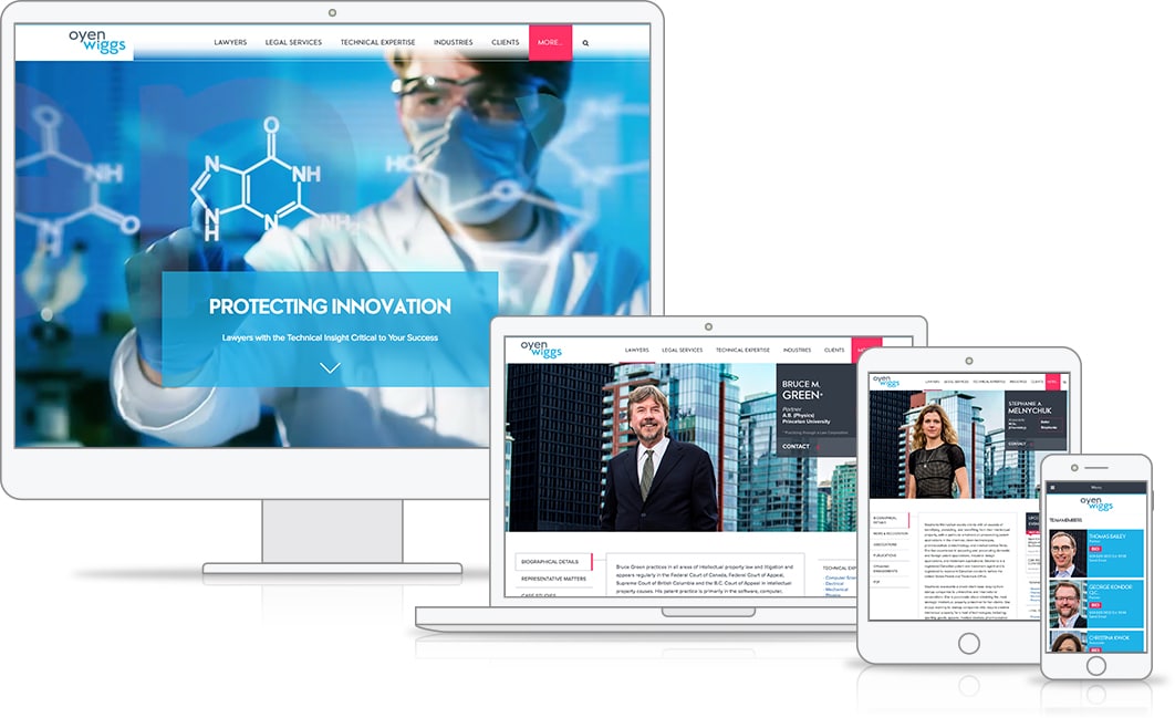 Oyen Wiggs law firm website shown on various screen sizes