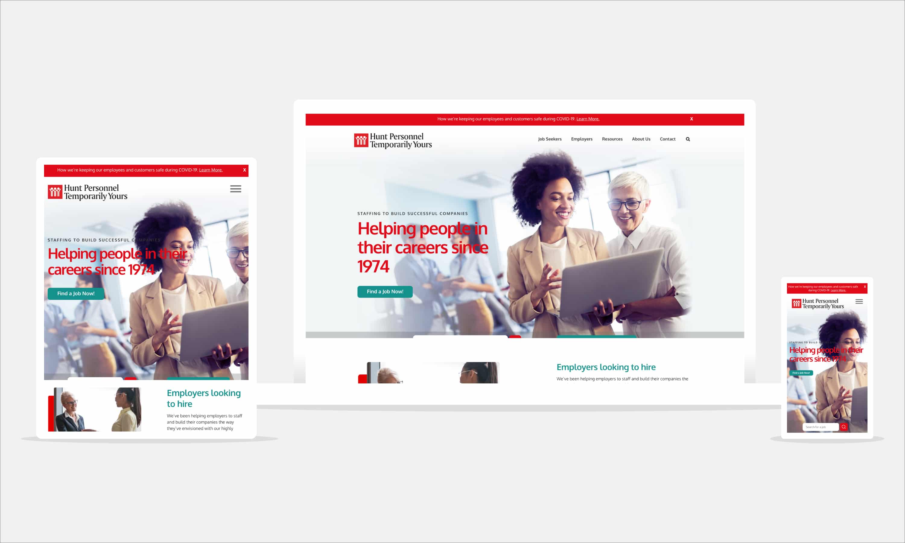 Hunt Personnel home page shown on various screen sizes