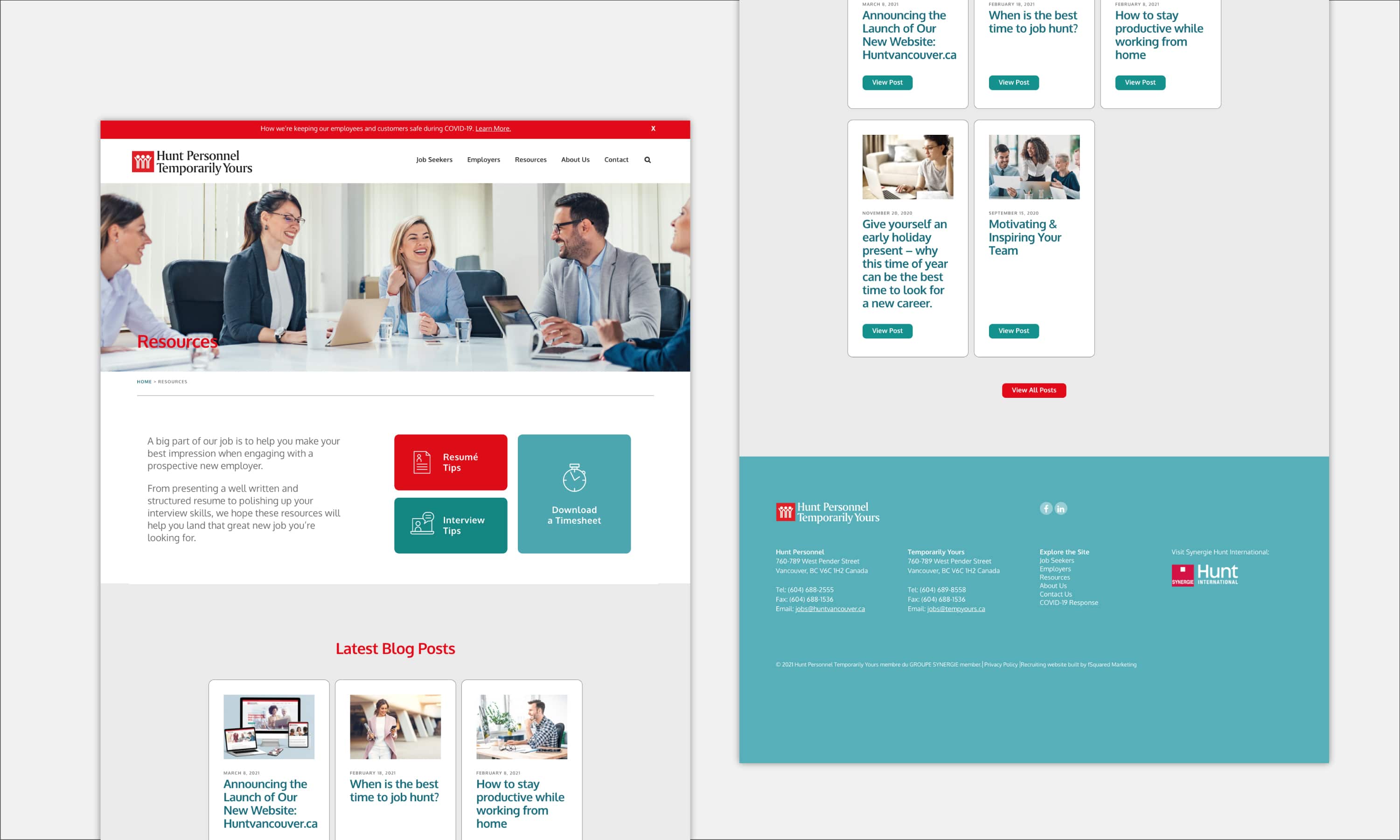 Hunt Personnel website resources section screenshots