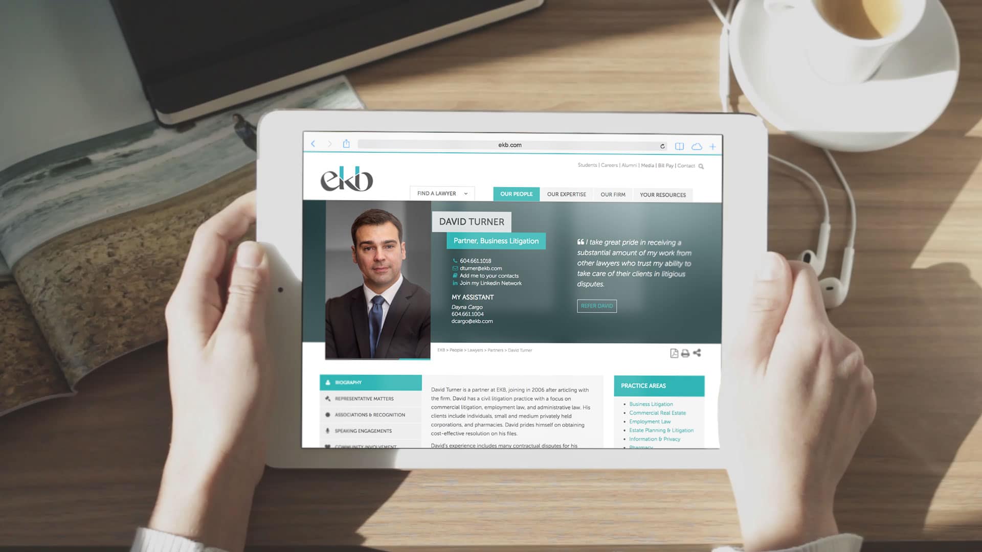 EKB law firm website shown a tablet screen