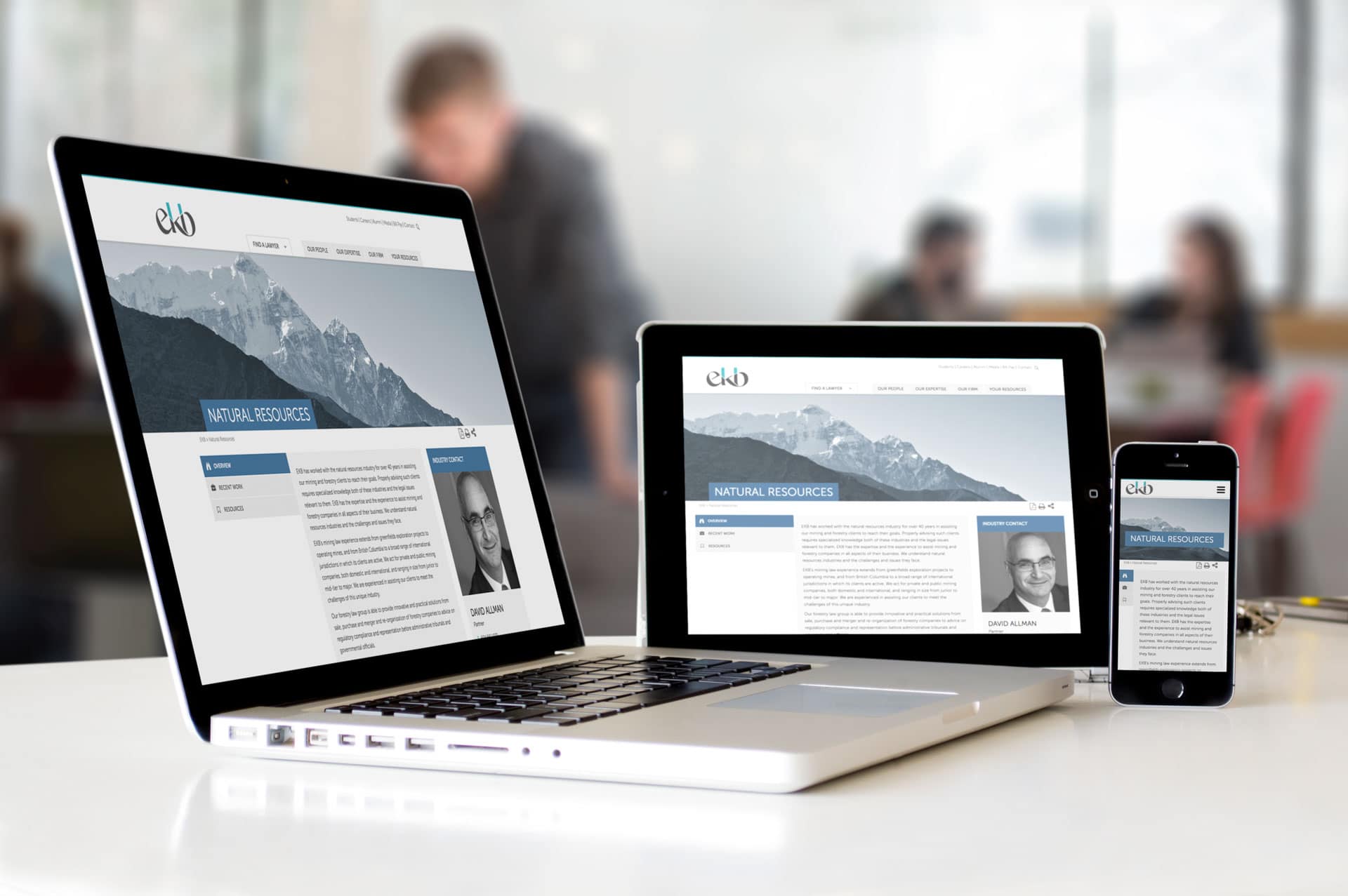 EKB law firm website shown on laptop, tablet and mobile screens