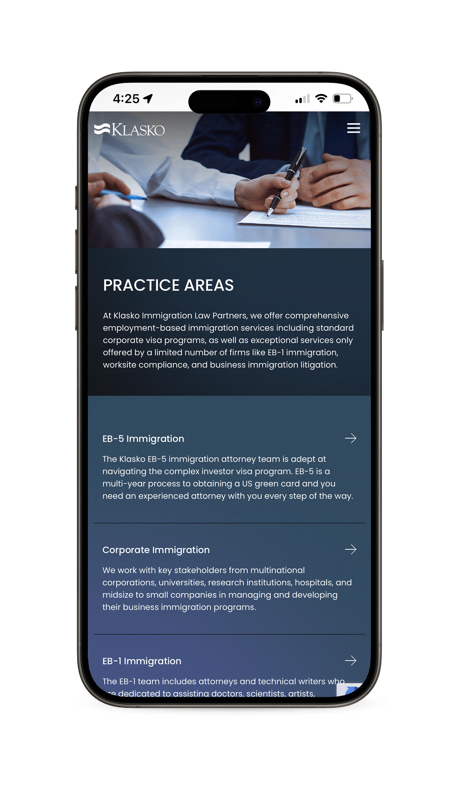 Klasko Law website practice area pages