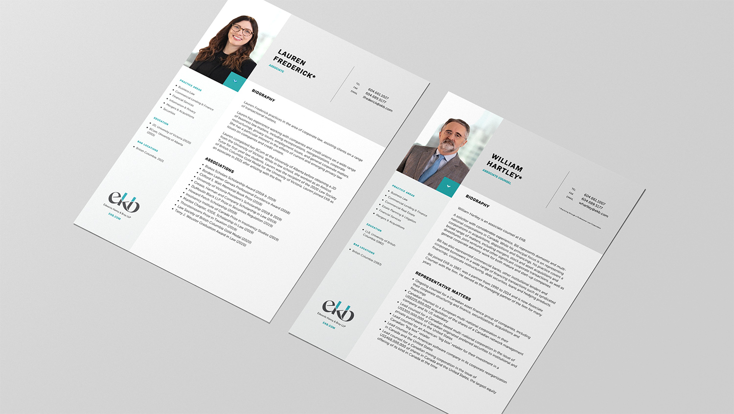 EKB law firm website PDF printouts of lawyer bios